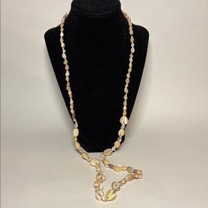 Long Single Stand Cream Colored Puka Beaded Necklace in Cream and Tan 34”